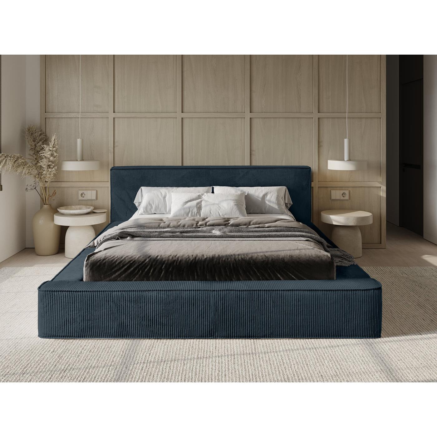 Trae Mobler Harmon 140x200 cm Gestoffeerd Bed Navy Blauw