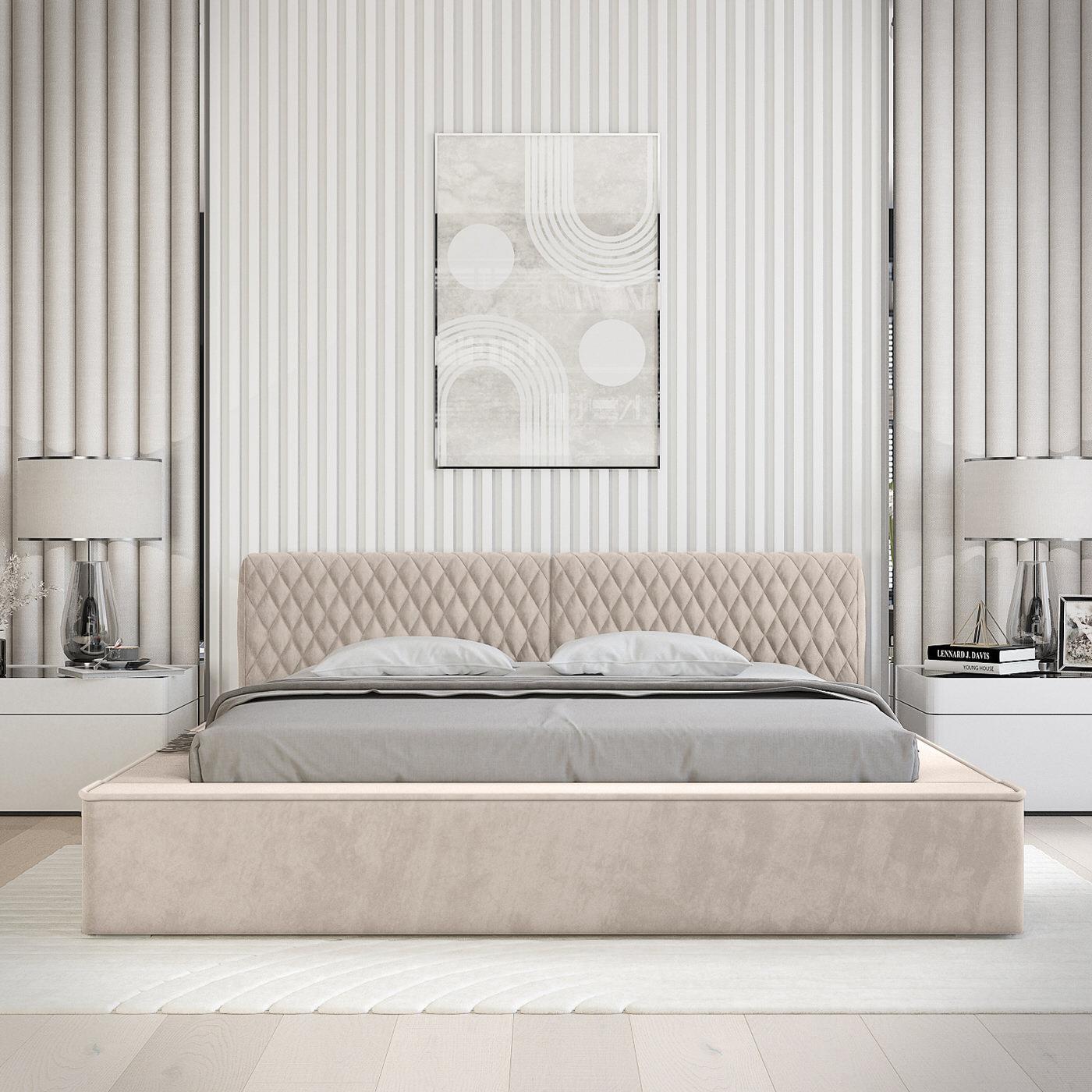 Trae Mobler Azurro 140 x 200 cm Gestoffeerd Bed Beige