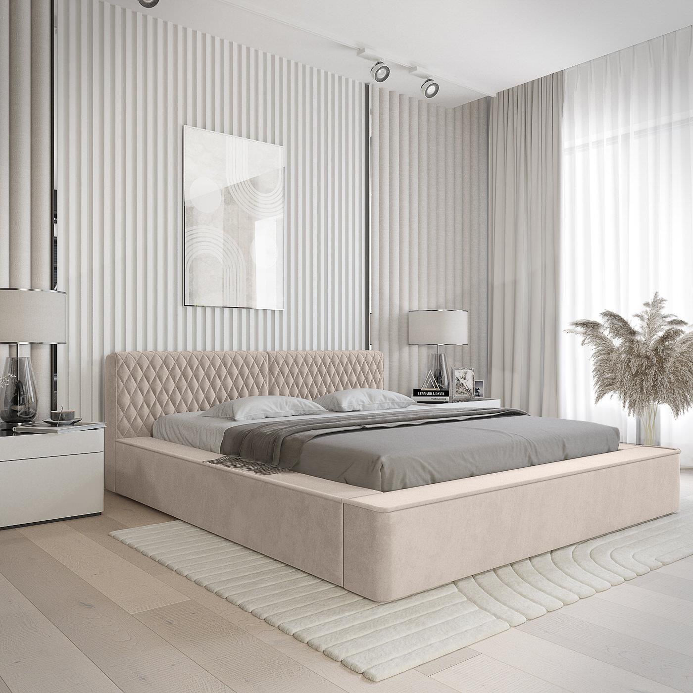Trae Mobler Azurro 160 x 200 cm Gestoffeerd Bed Beige