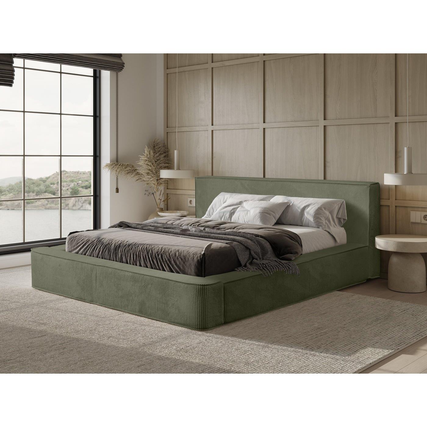 Trae Mobler Harmon 140x200 cm Gestoffeerd Bed Olijfgroen