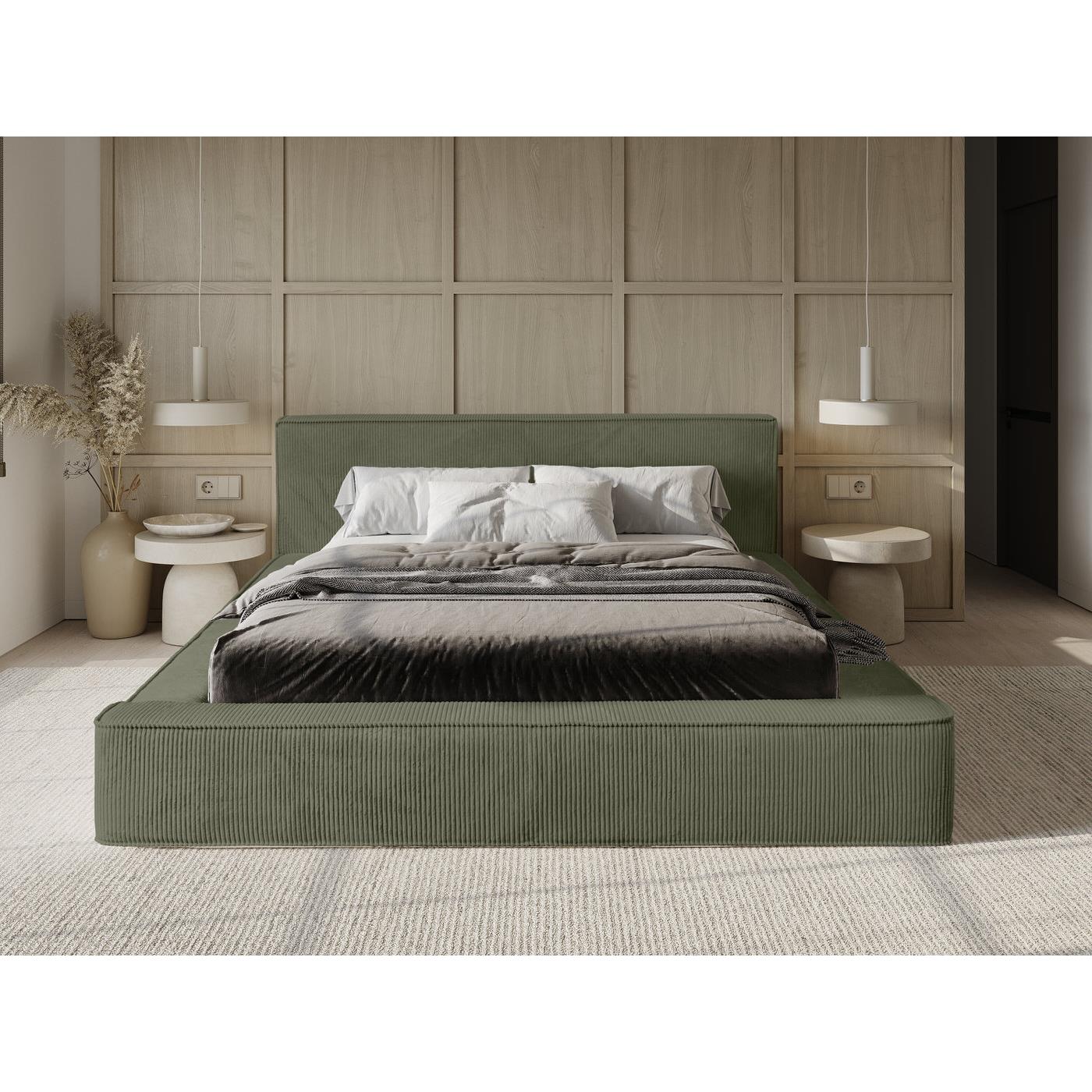 Trae Mobler Harmon 140x200 cm Gestoffeerd Bed Olijfgroen