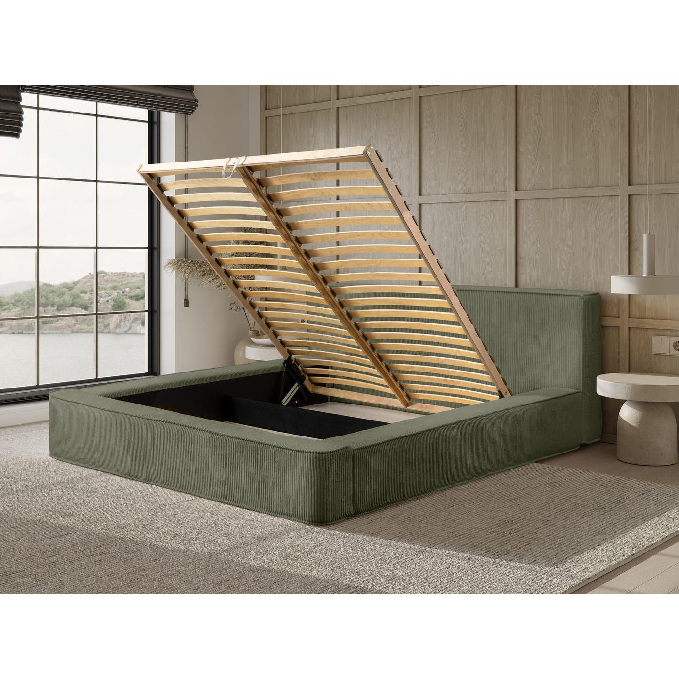 Trae Mobler Harmon 140x200 cm Gestoffeerd Bed Olijfgroen