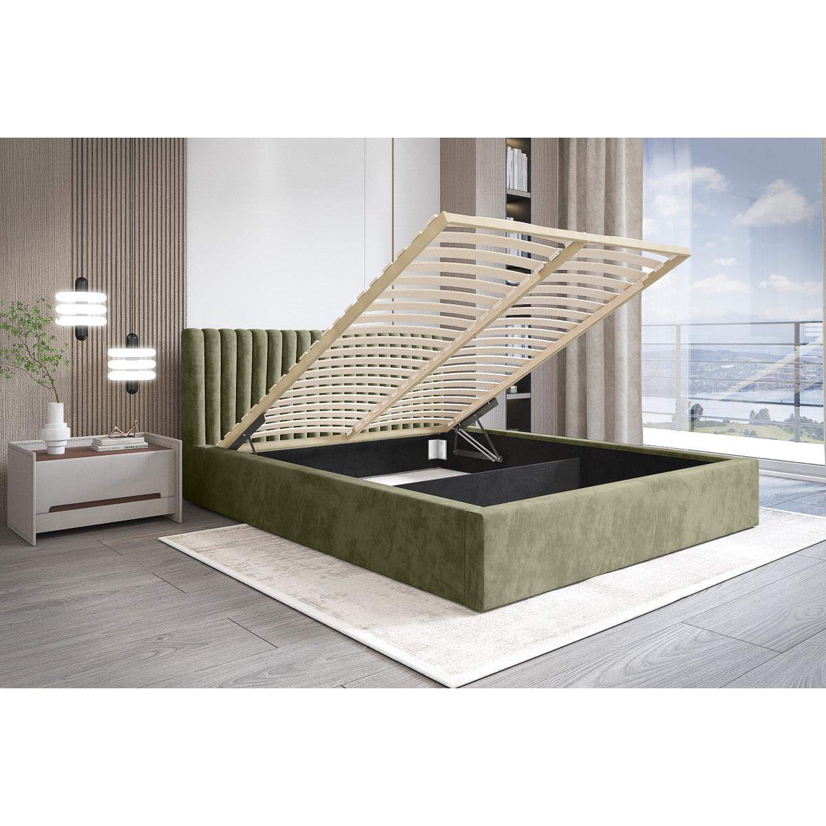 Trae Mobler Vegas 140 x 200 cm Gestoffeerd Bed Olijfgroen