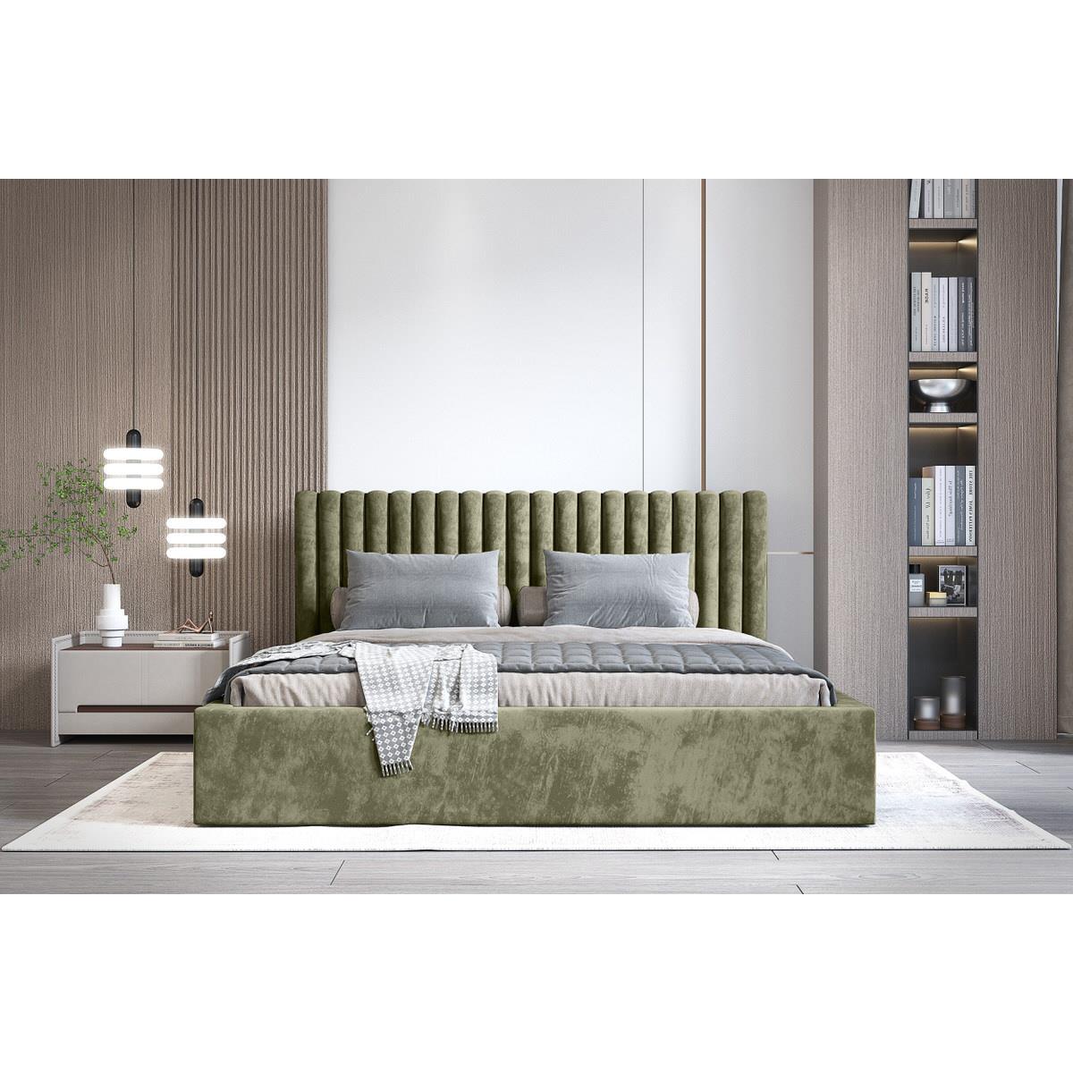 Trae Mobler Vegas 140 x 200 cm Gestoffeerd Bed Olijfgroen