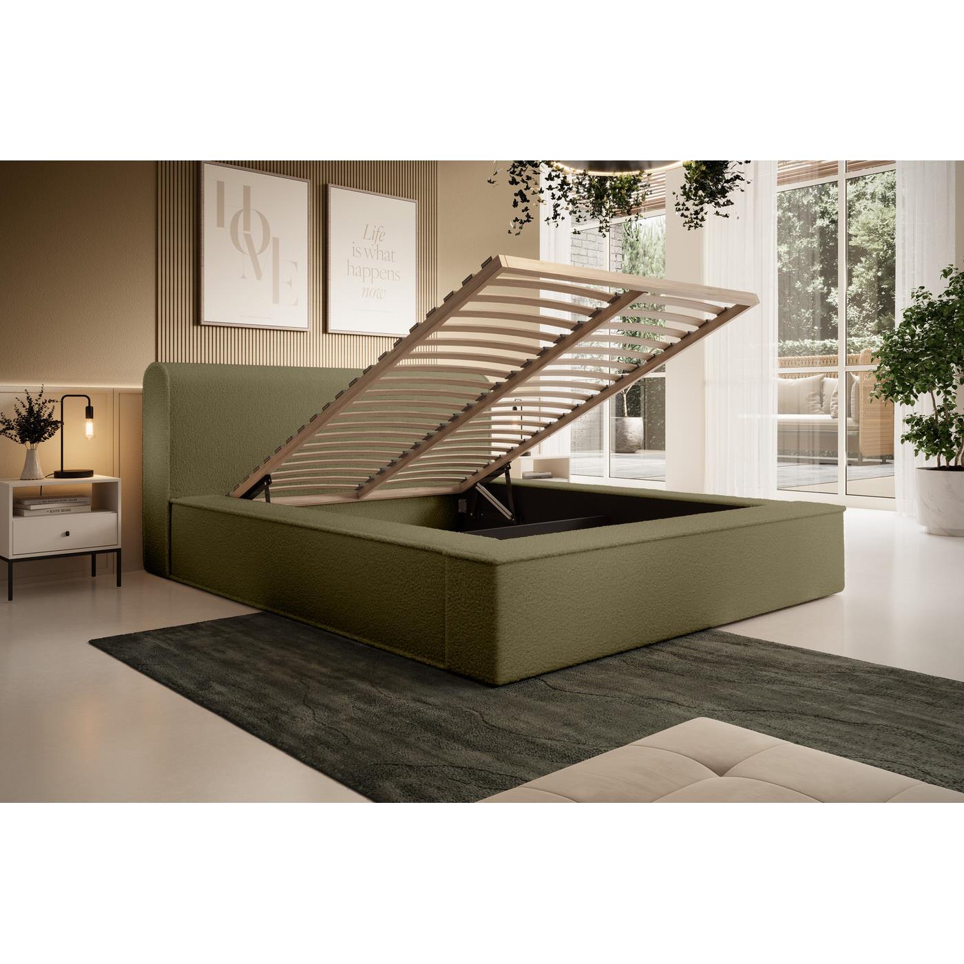 Trae Mobler Fatima 160 x 200 cm Gestoffeerd Bed Olijfgroen