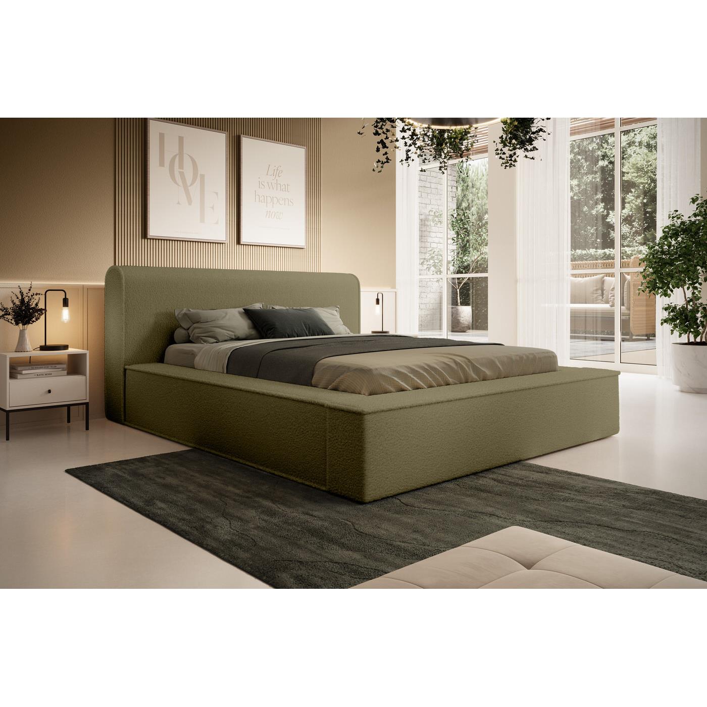 Trae Mobler Fatima 160 x 200 cm Gestoffeerd Bed Olijfgroen