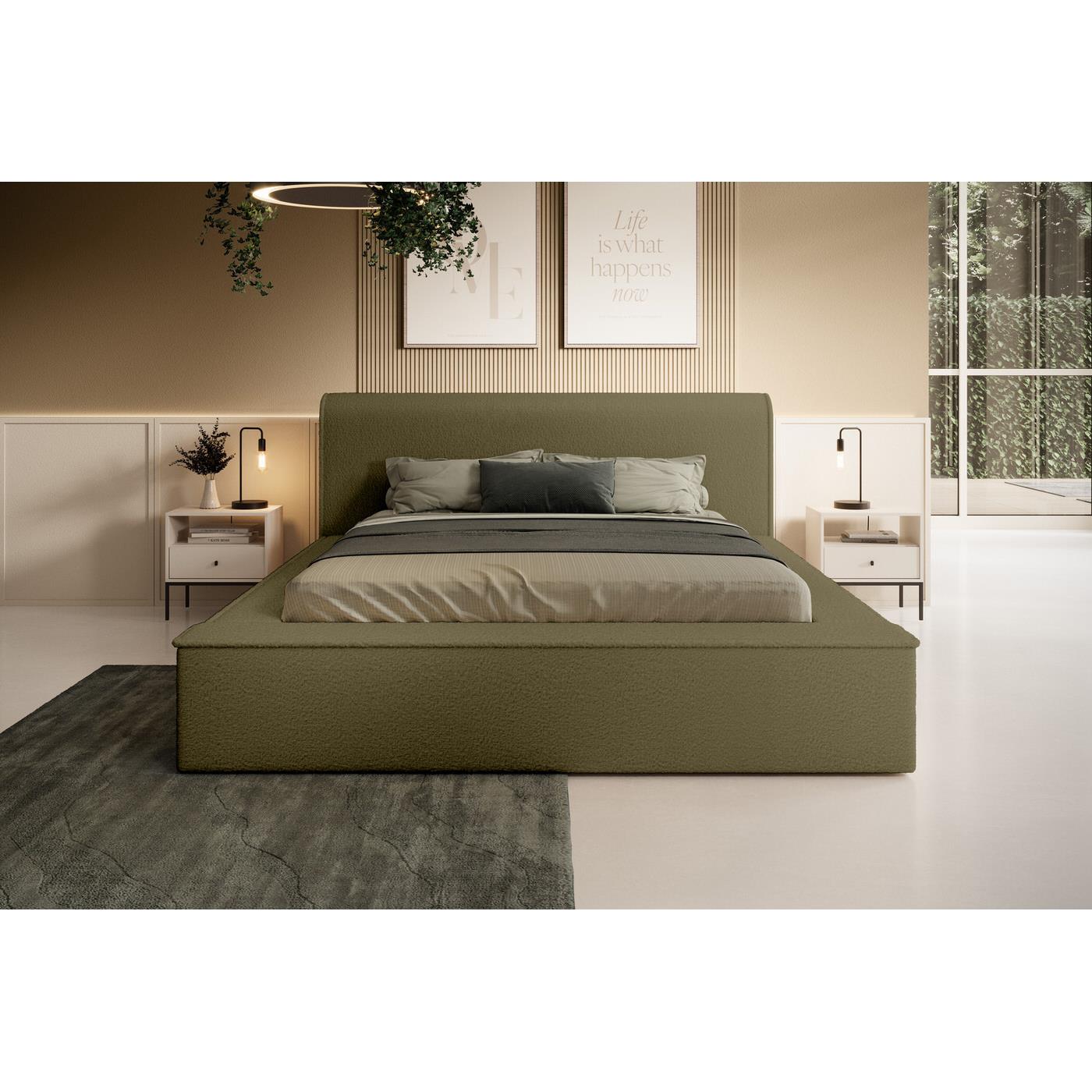 Trae Mobler Fatima 160 x 200 cm Gestoffeerd Bed Olijfgroen