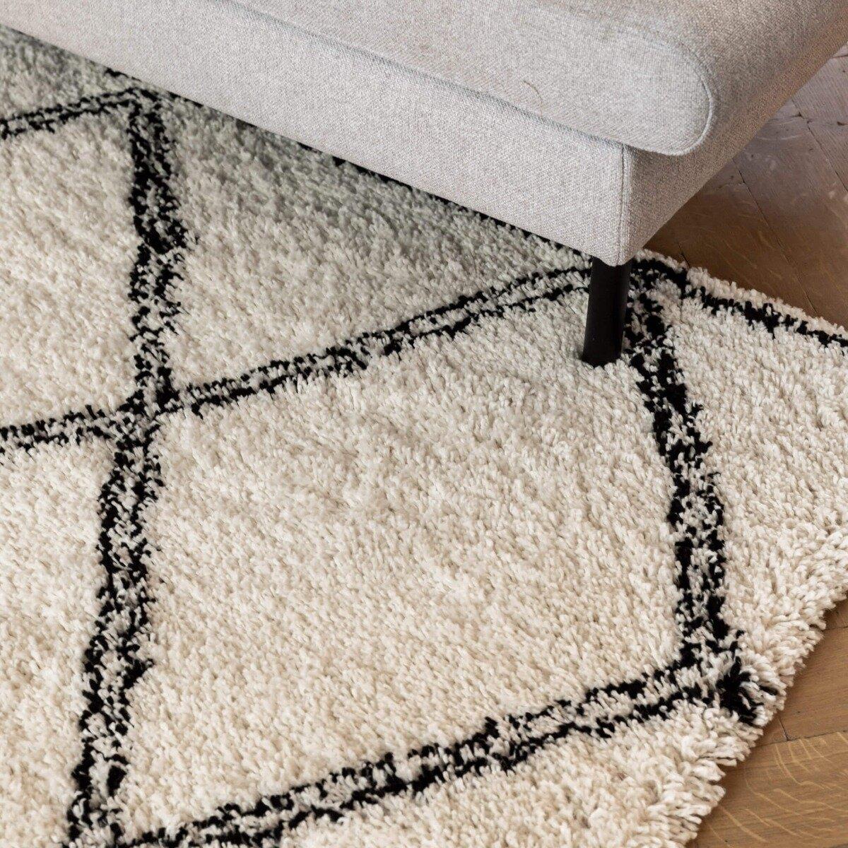 Interieur05 Hoogpolig berber vloerkleed Wit|Zwart Norway 240 x 330 cm