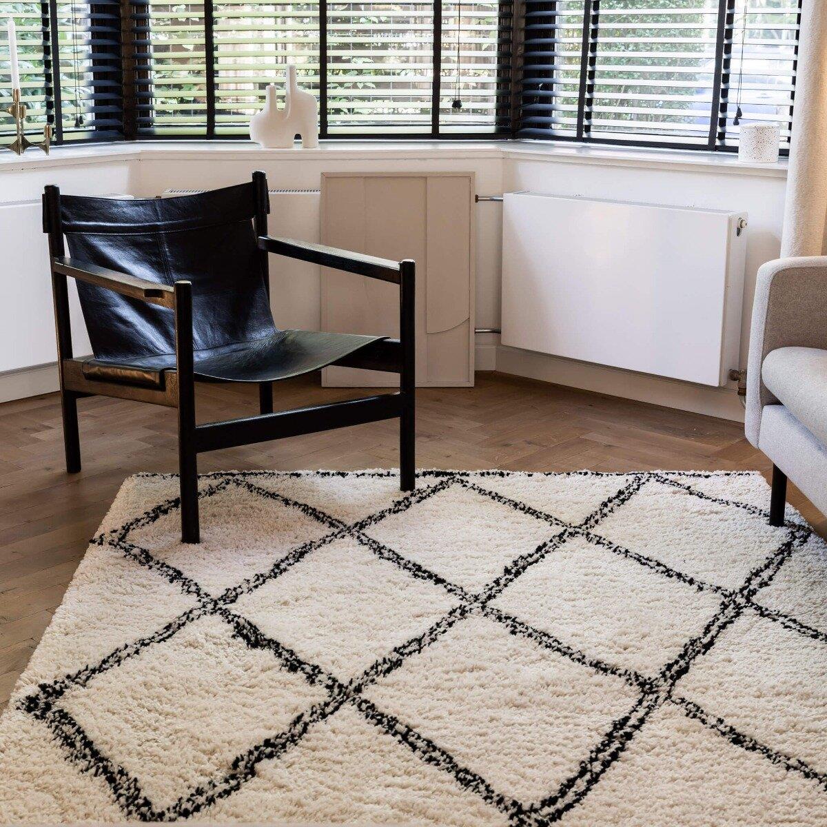 Interieur05 Hoogpolig berber vloerkleed Wit|Zwart Norway 240 x 330 cm
