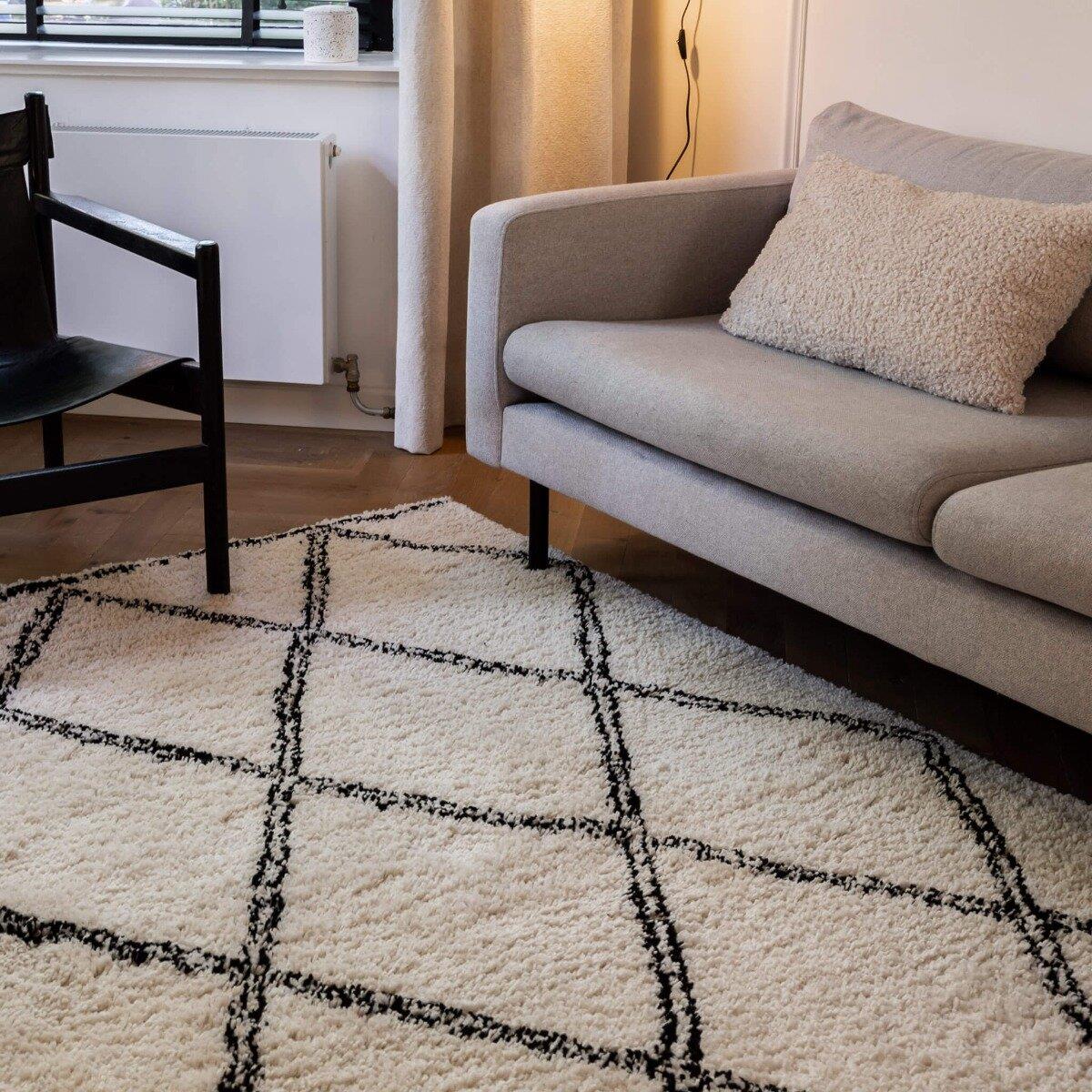 Interieur05 Hoogpolig berber vloerkleed Wit|Zwart Norway 240 x 330 cm