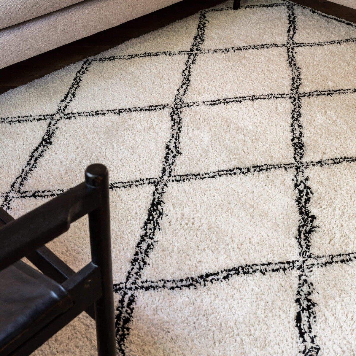 Interieur05 Hoogpolig berber vloerkleed Wit|Zwart Norway 240 x 330 cm