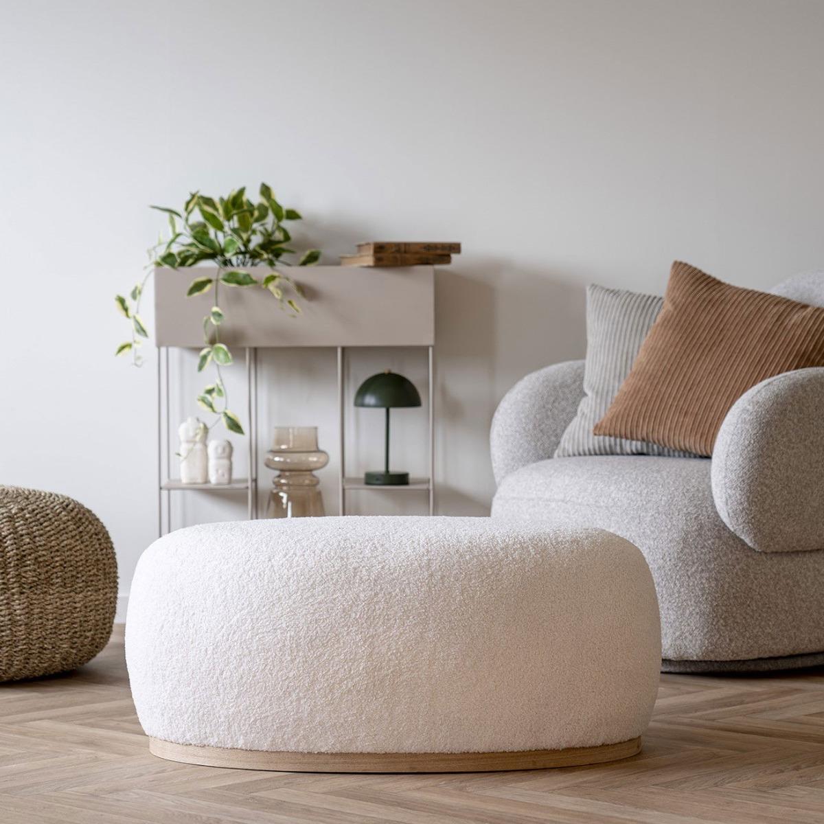 House Nordic - Poef Wit Bouclé - 88,5x55x36cm - Manhattan