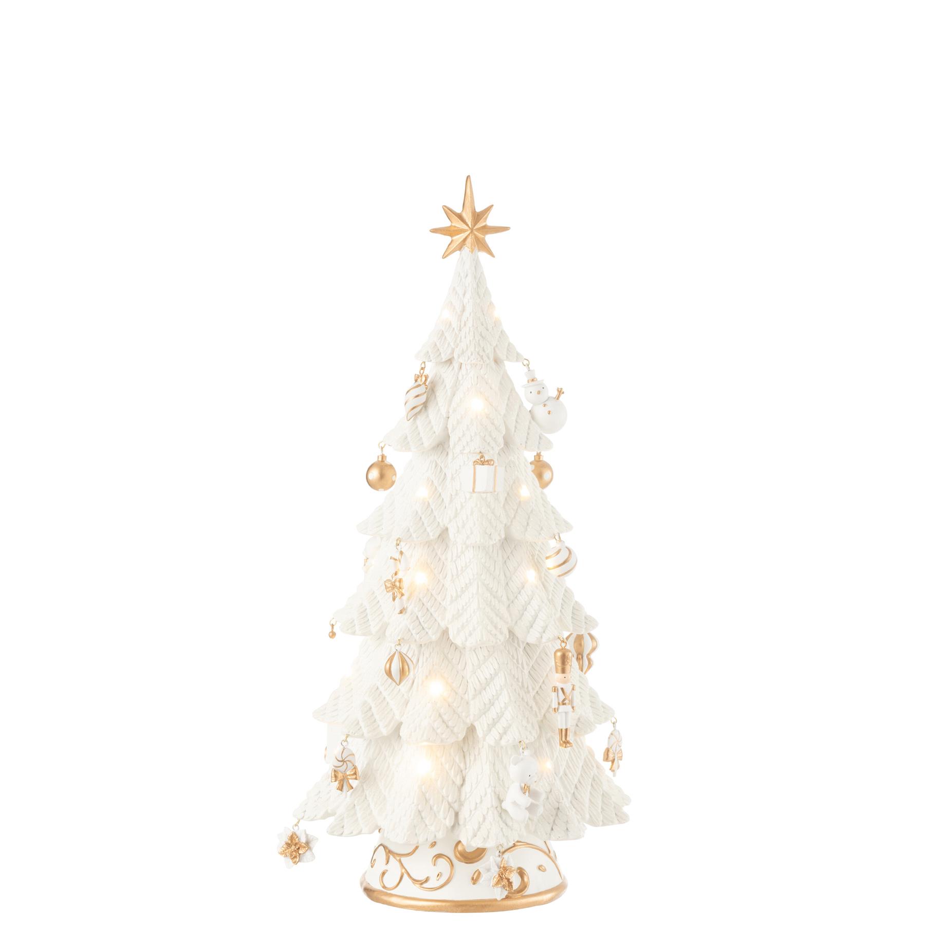 J-Line decoratie Kerstboom Ornamenten - polyresin - wit|goud - small - LED lichtjes