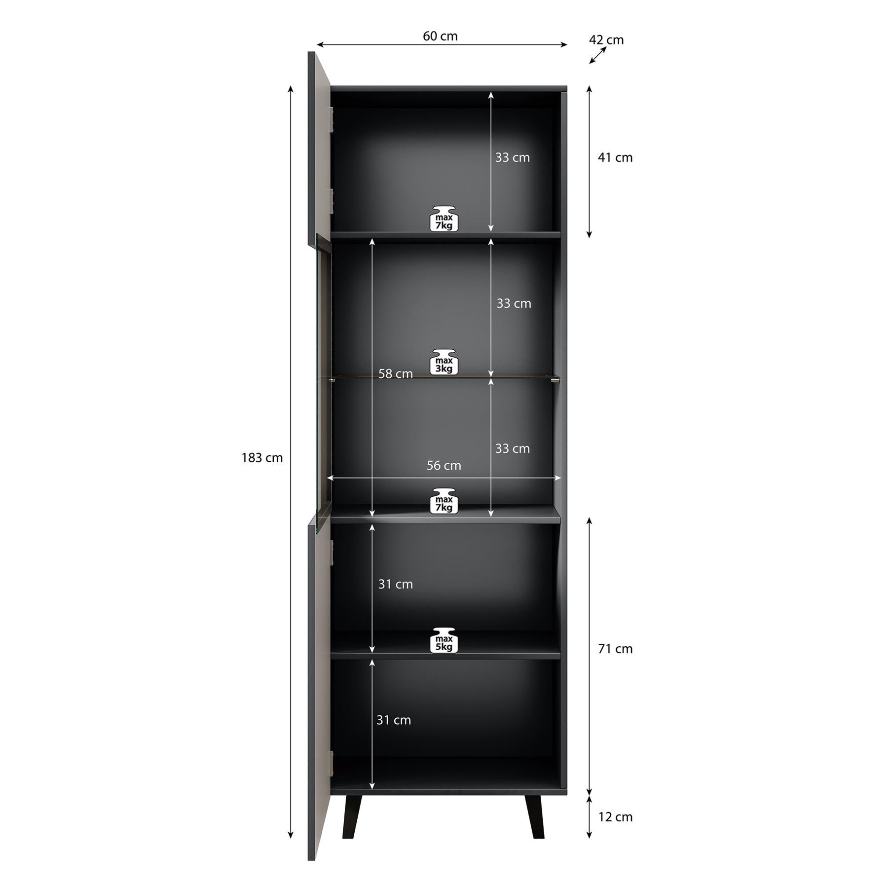 Meubella Vitrinekast Vintar - Antraciet - 60 cm