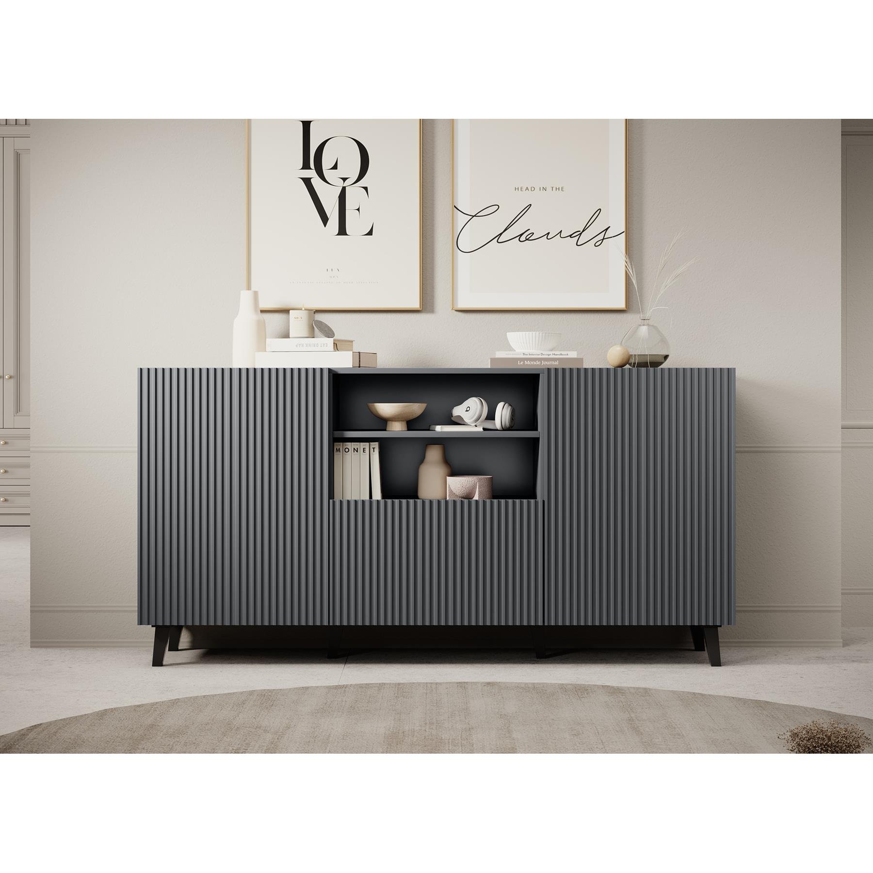 Meubella Dressoir Vintar - Antraciet - 150 cm