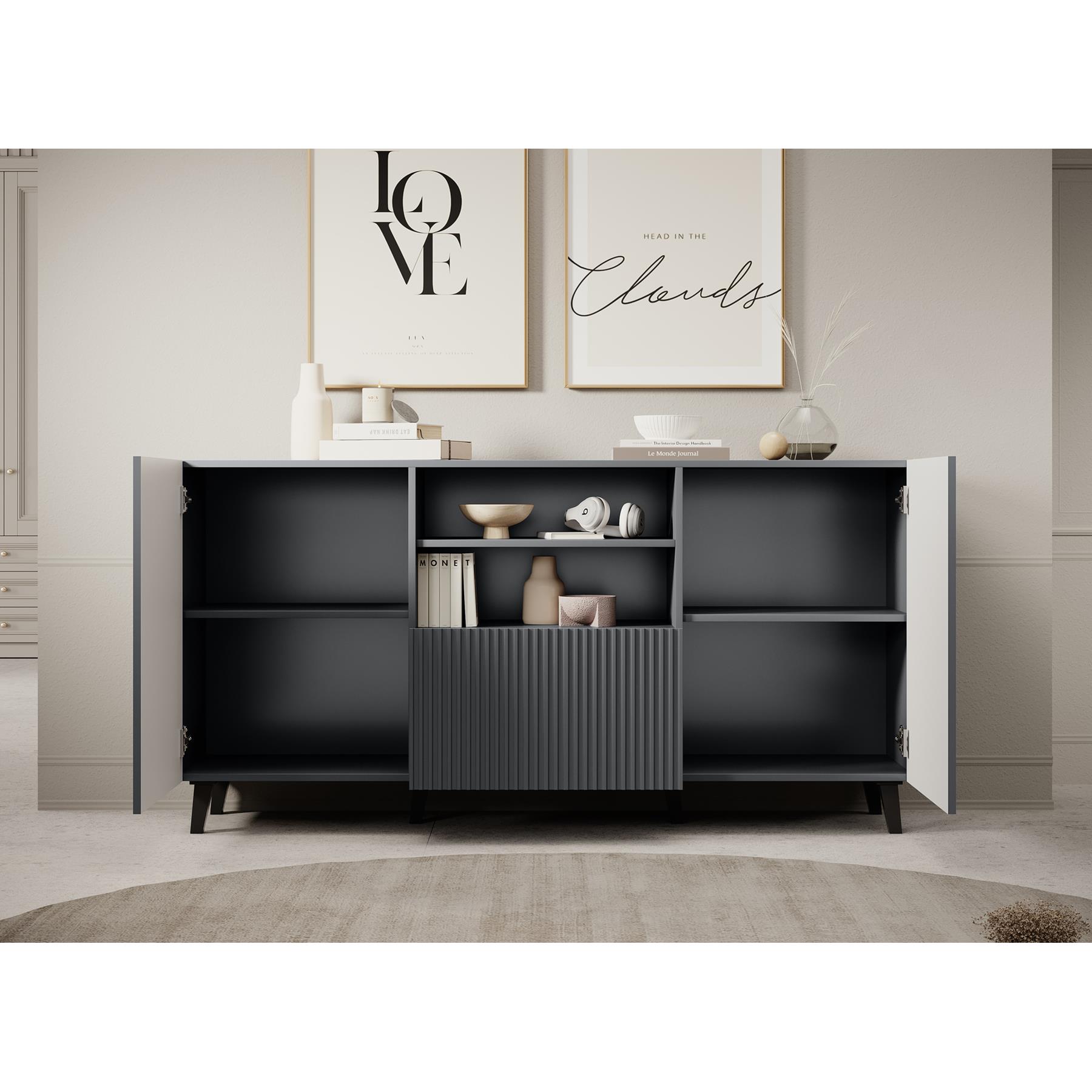 Meubella Dressoir Vintar - Antraciet - 150 cm