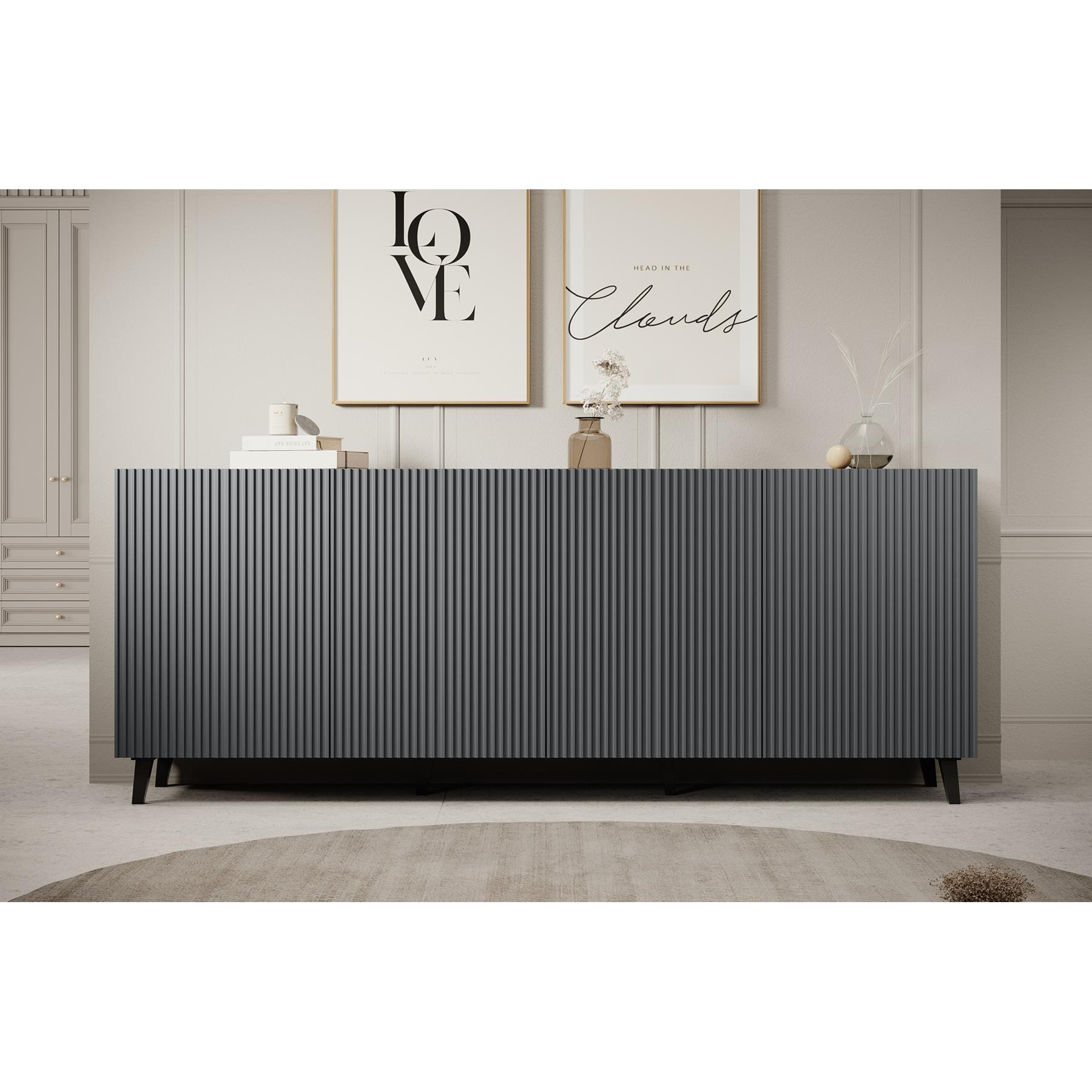 Meubella Dressoir Vintar - Antraciet - 200 cm