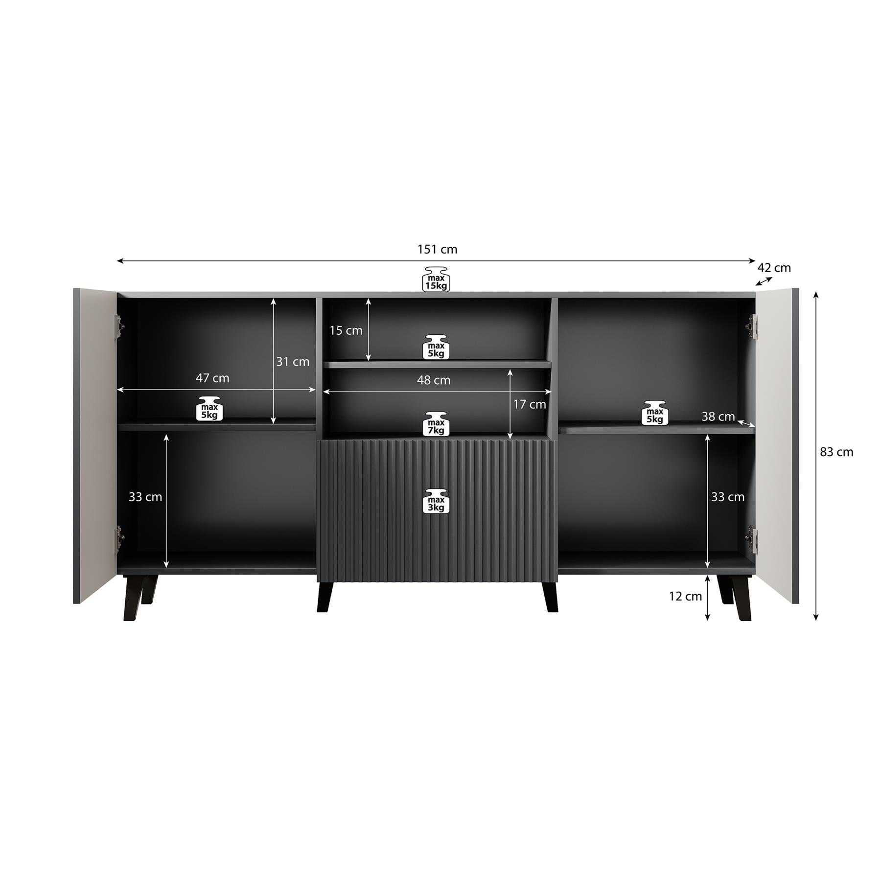 Meubella Dressoir Vintar - Antraciet - 150 cm