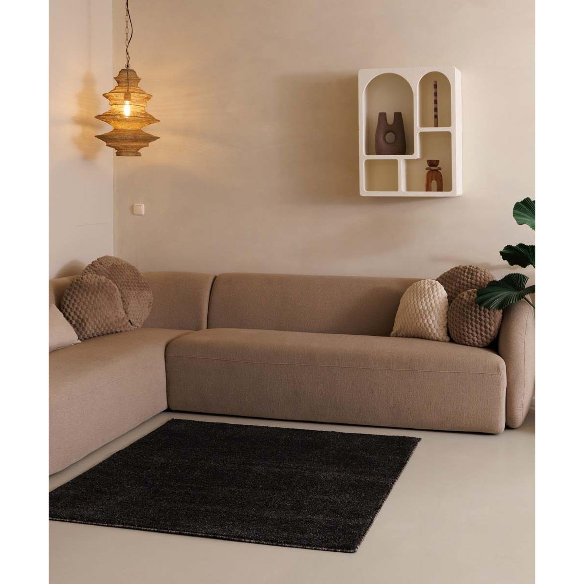 Tapeso Vierkant vloerkleed Fine - antraciet - 100x100 cm