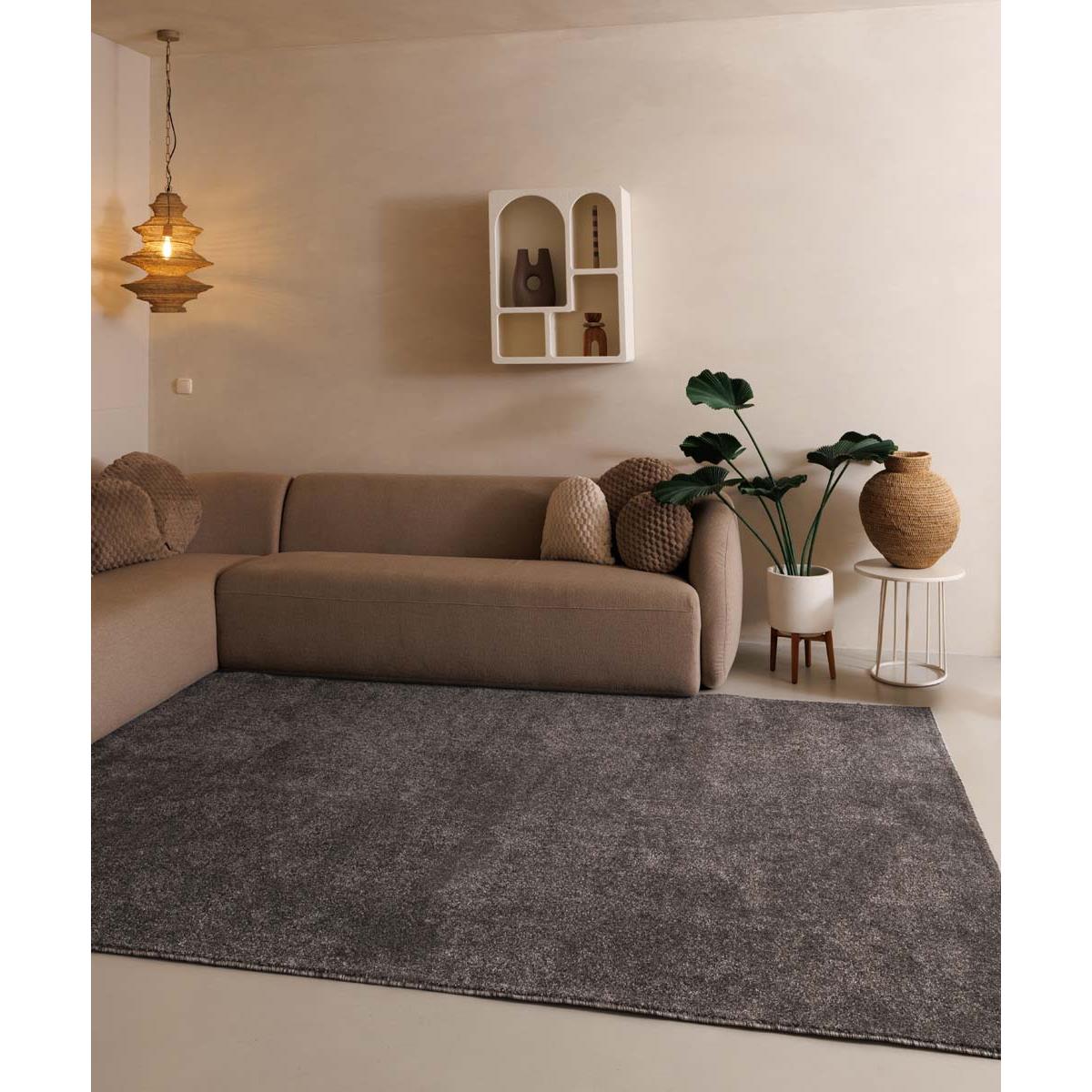 Tapeso Laagpolig vloerkleed Fine - grijs - 100x300 cm