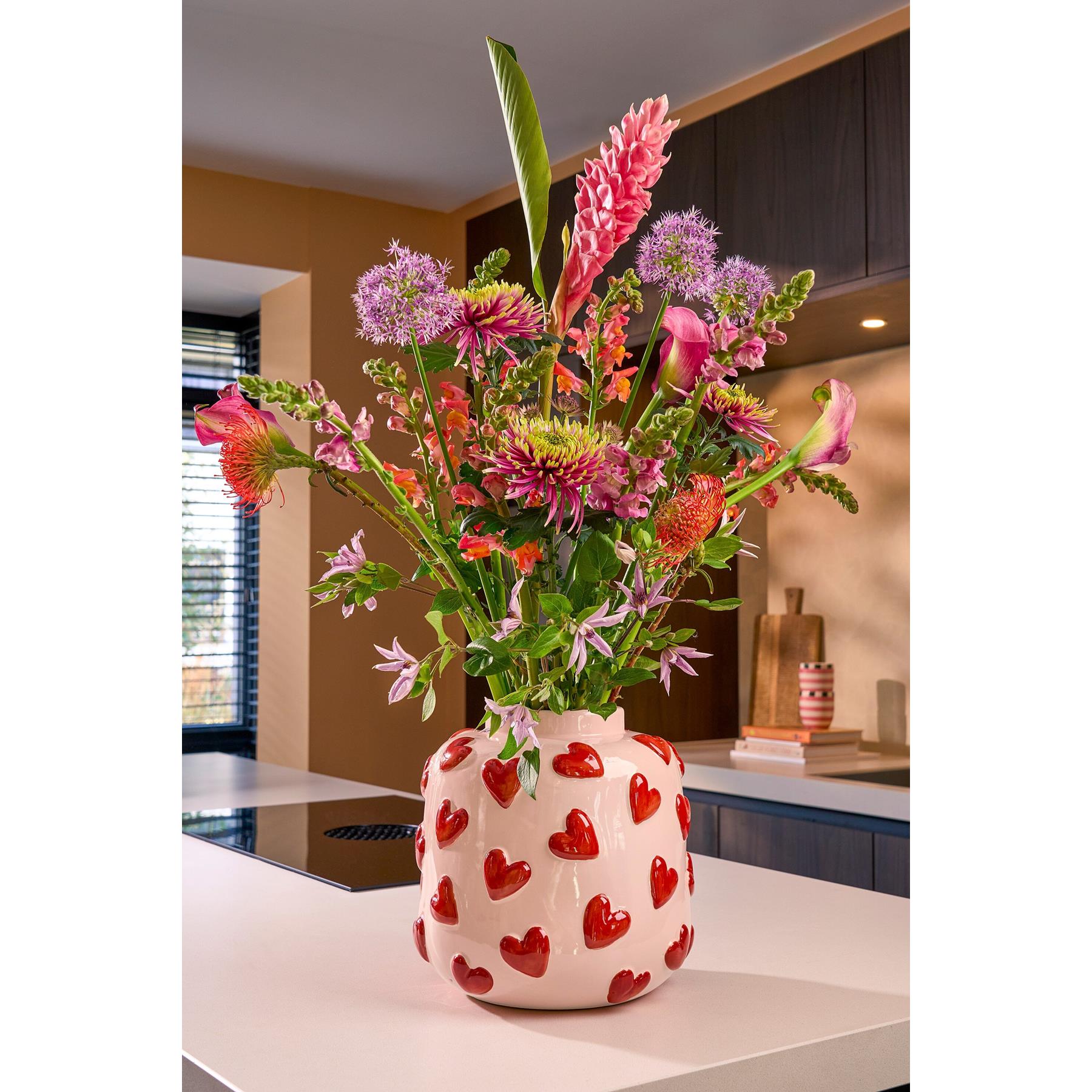 Mica Decorations Hearts Vaas - H28 x Ø29 cm - Keramiek - Roze, Rood
