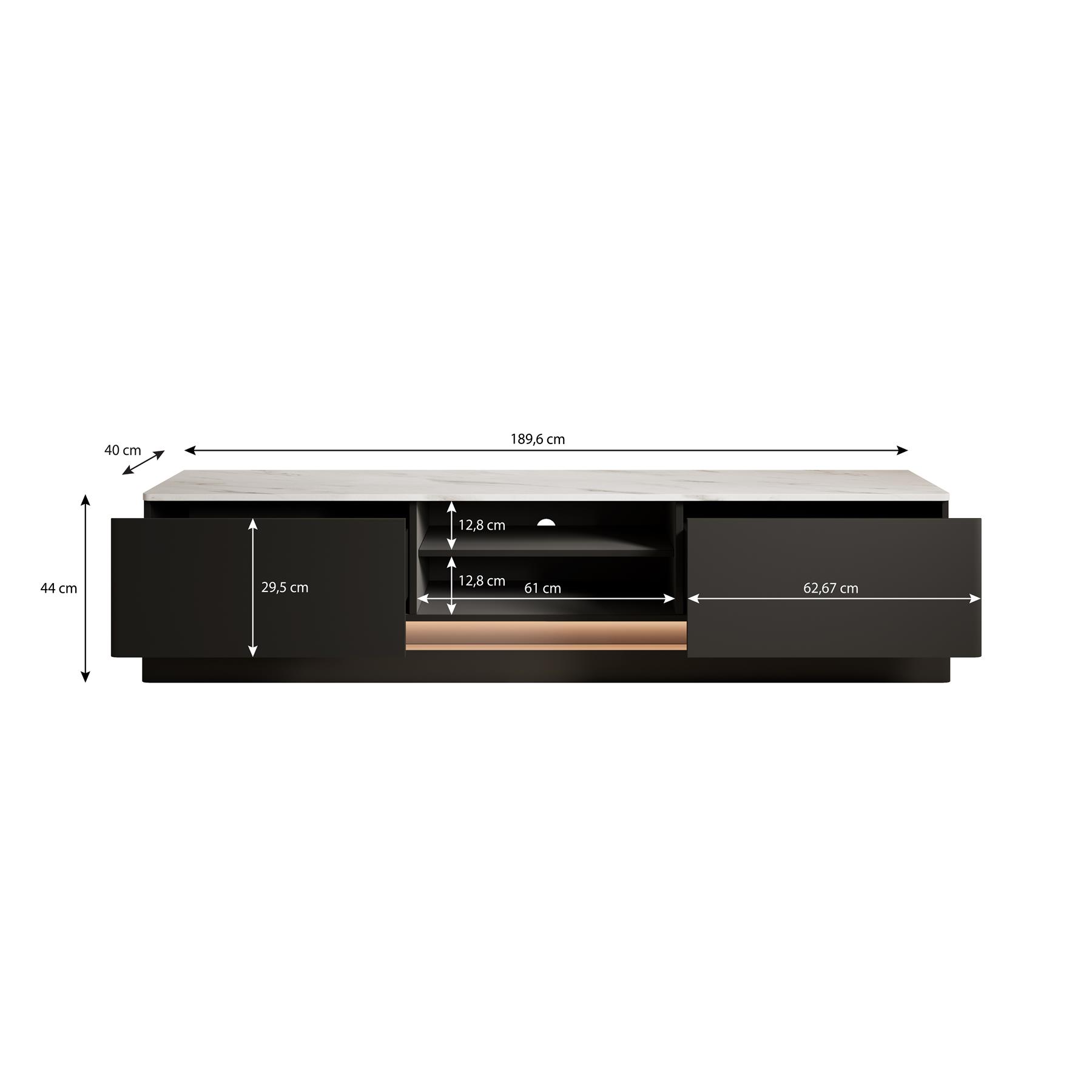 Meubella TV-Meubel Daley - Zwart - 190 cm - Met LED
