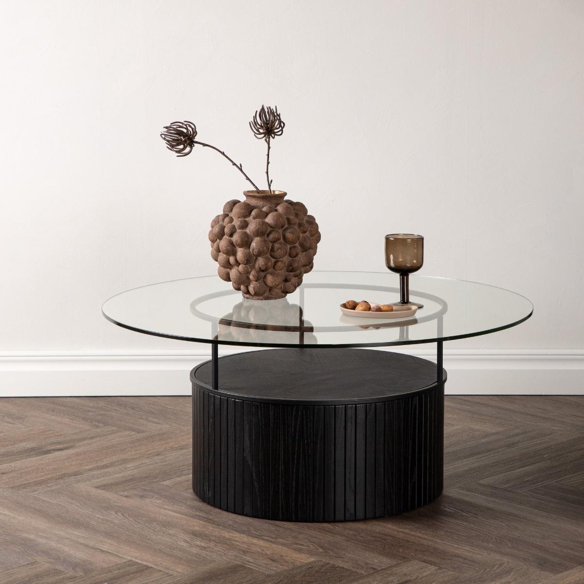 Fjôrd - Salontafel Bovall Zwart Helder Glas ⌀90cm