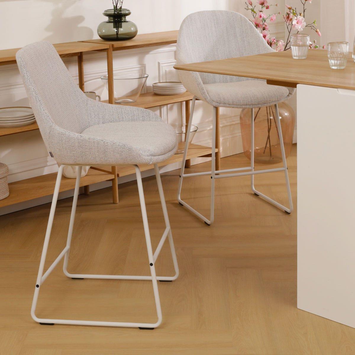 Nolon Nino-Isa Barkruk Beige Gemêleerd - Stof - Wit Onderstel - 75 cm