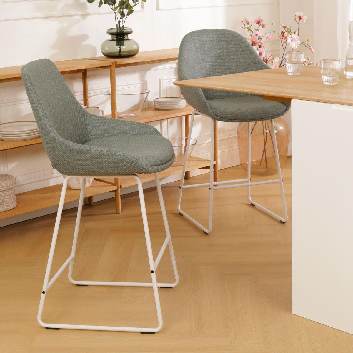 Nolon Nino-Isa Barkruk Groen - Stof - Wit Onderstel - 65 cm