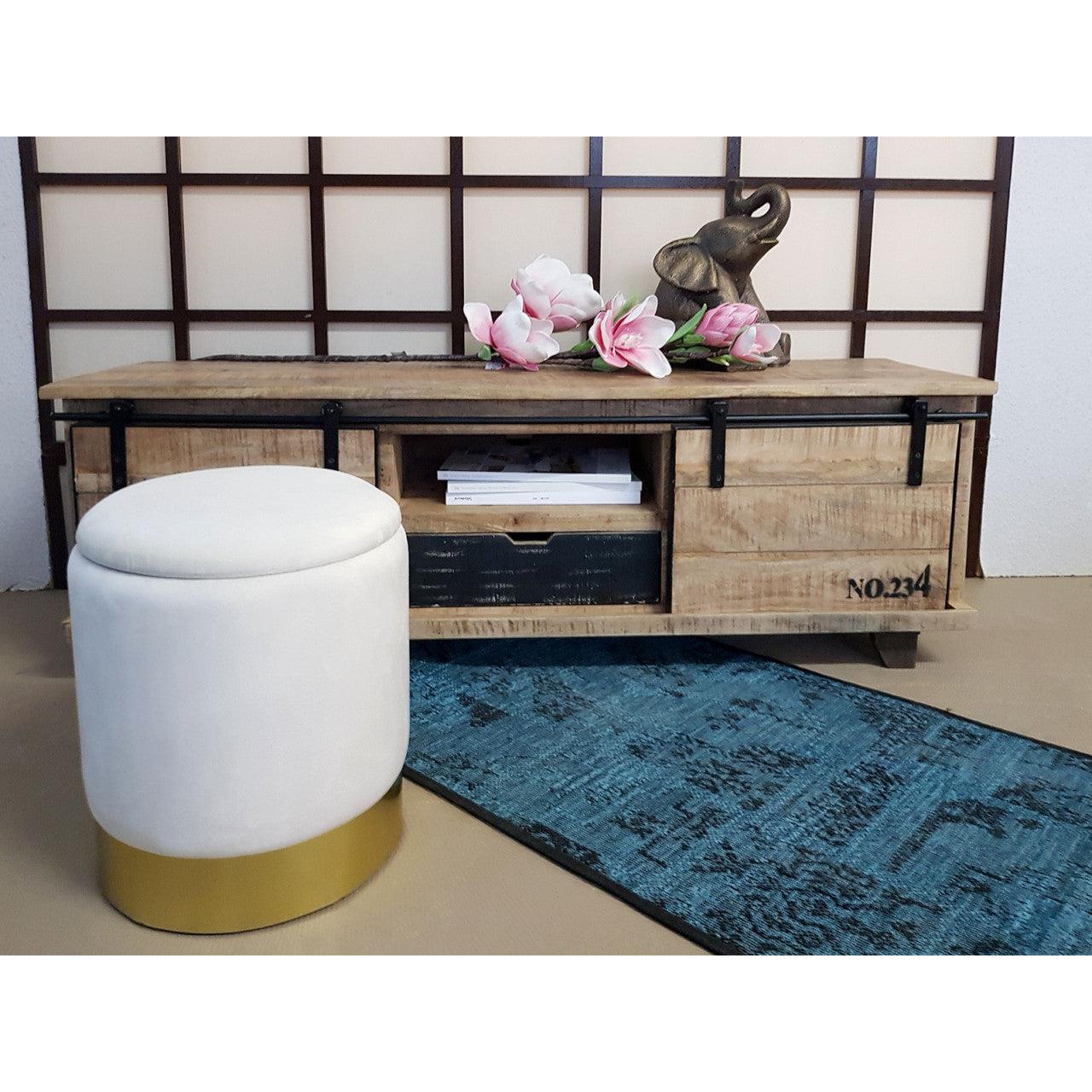 SVJ Kruk Rond - 31 x 31 x 38 cm - Polyester - Creme