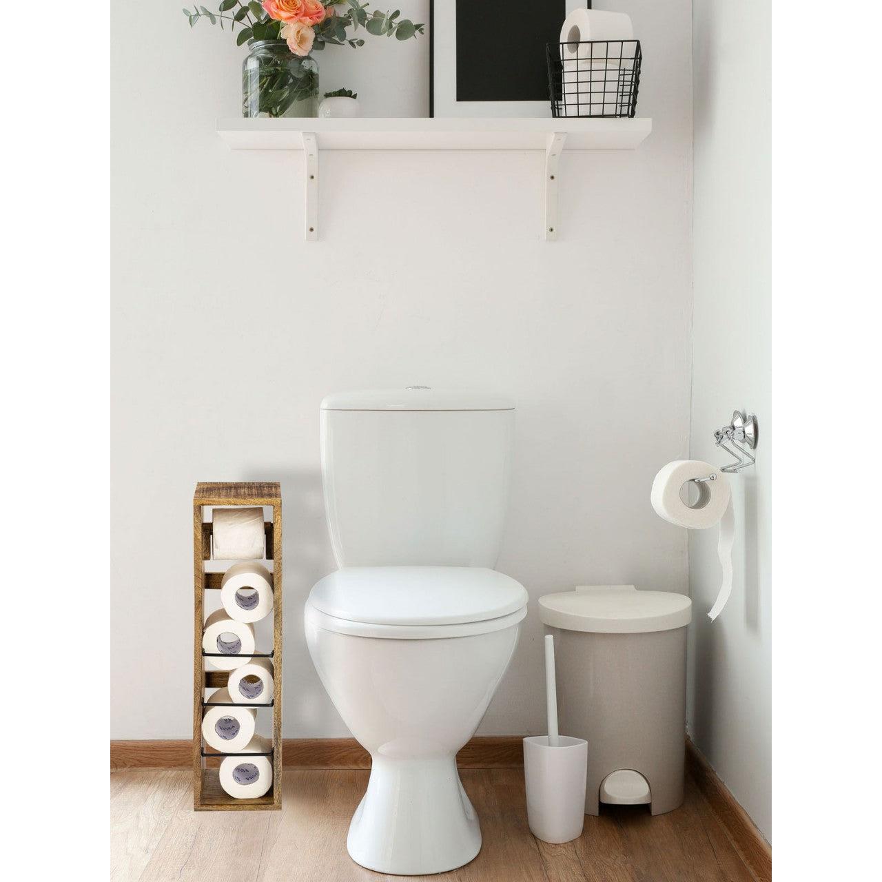 SVJ Toiletpapierhouder Rechthoekig - 17 x 17 x 65 cm - Hout - Bruin