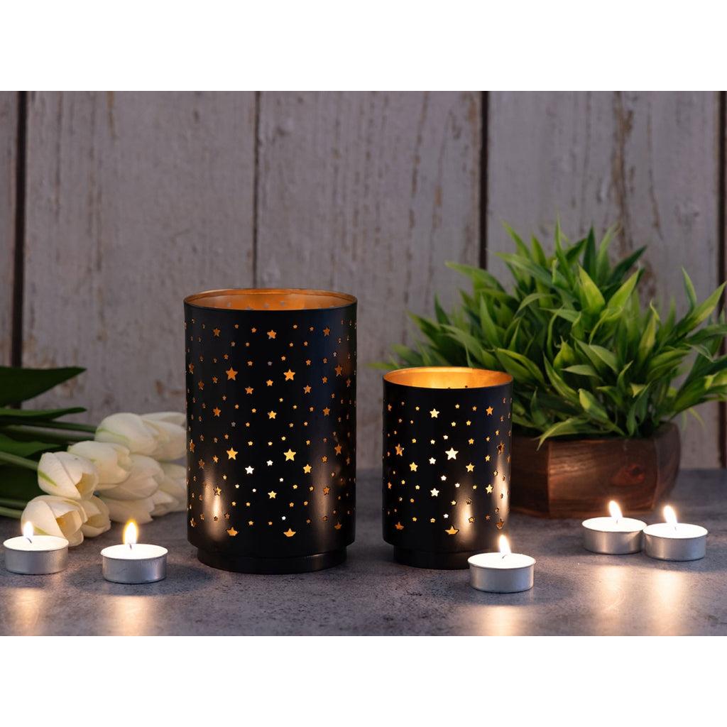 SVJ Windlicht - 11x11x16 cm - Metaal - Zwart - Set van 3