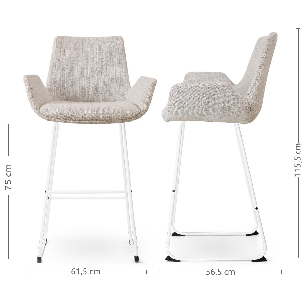 Nolon Nino-Eef Barkruk Beige Gemêleerd - met Armleuning - Wit - 75 cm