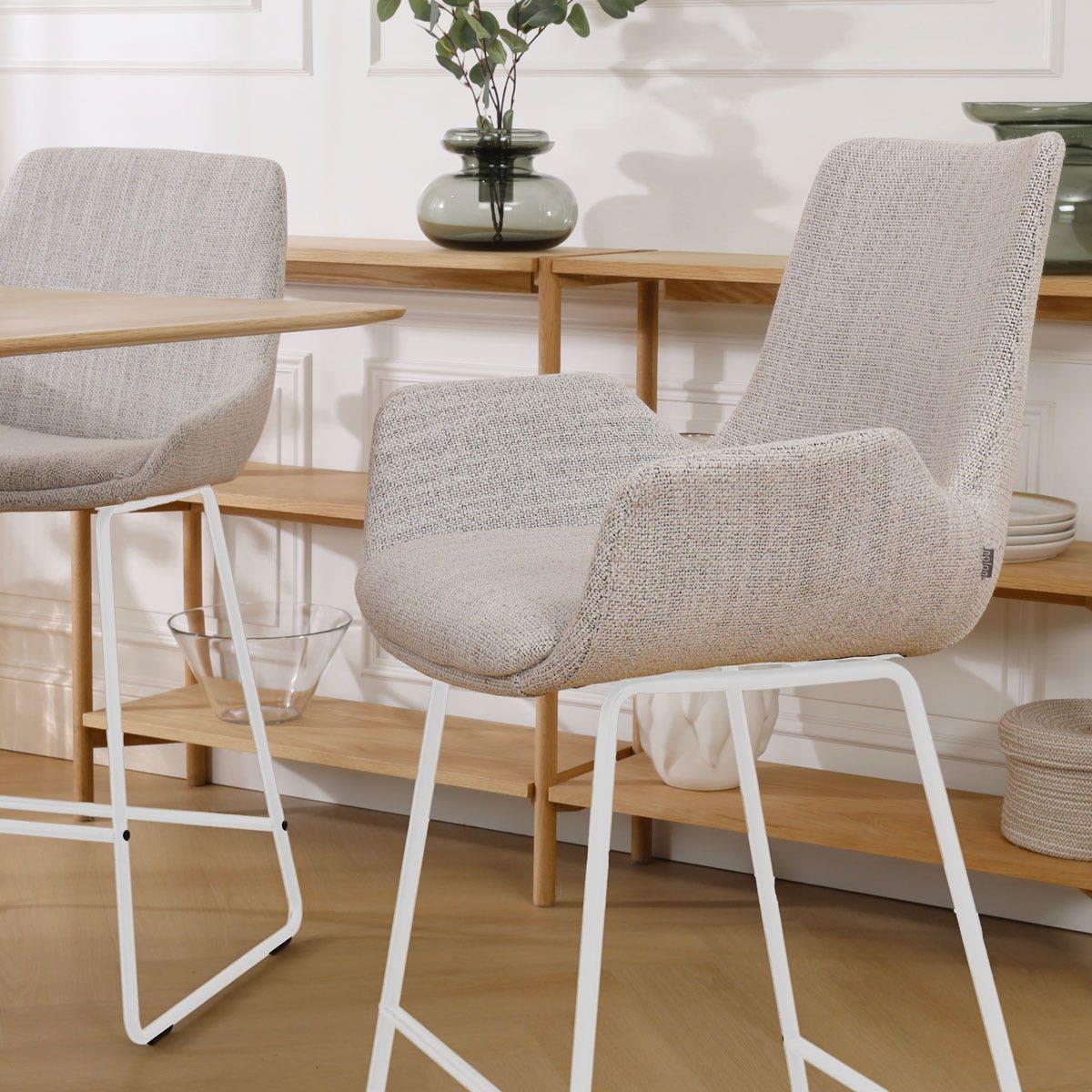 Nolon Nino-Eef Barkruk Beige Gemêleerd - met Armleuning - Wit - 75 cm