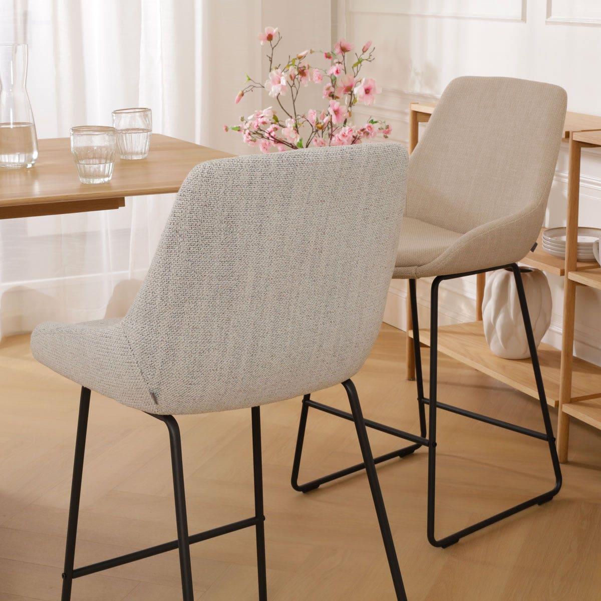 Nolon Nino-Isa Barkruk Beige Gemêleerd - Stof - Zwart Onderstel - 75