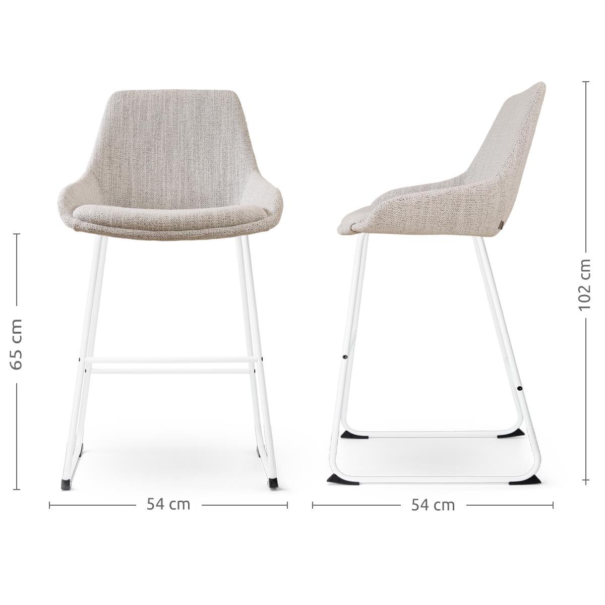 Nolon Nino-Isa Barkruk Beige Gemêleerd - Stof - Wit Onderstel - 65 cm