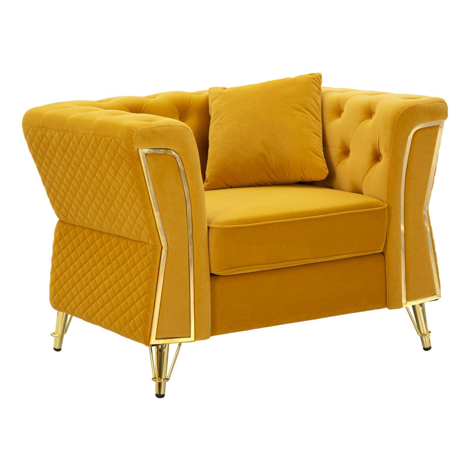 Mauro Ferretti Emy Fauteuil in metalen en fluwelen mosterd met kussen
