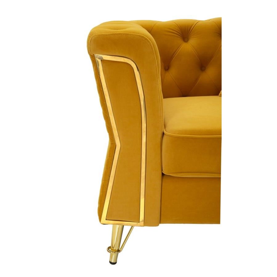 Mauro Ferretti Emy Fauteuil in metalen en fluwelen mosterd met kussen