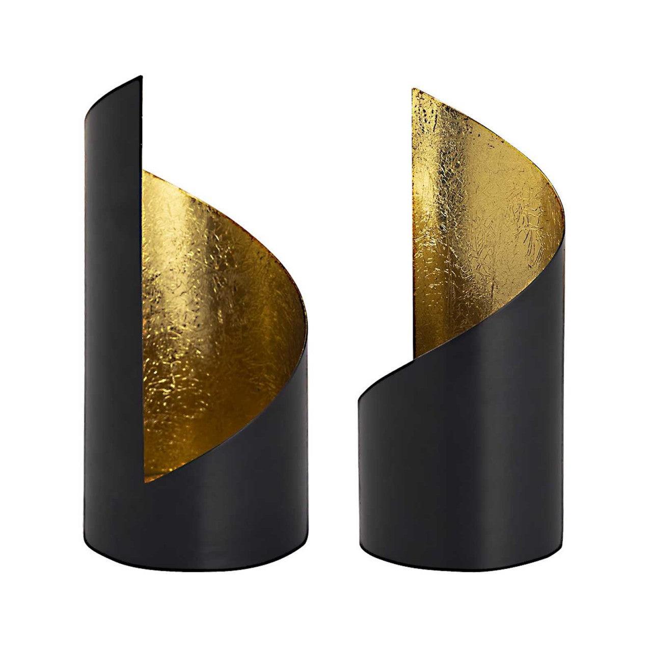 SVJ Windlichten Rond - 8 x 8 x 18 cm - Metaal - Zwart|Goud - Set van 2