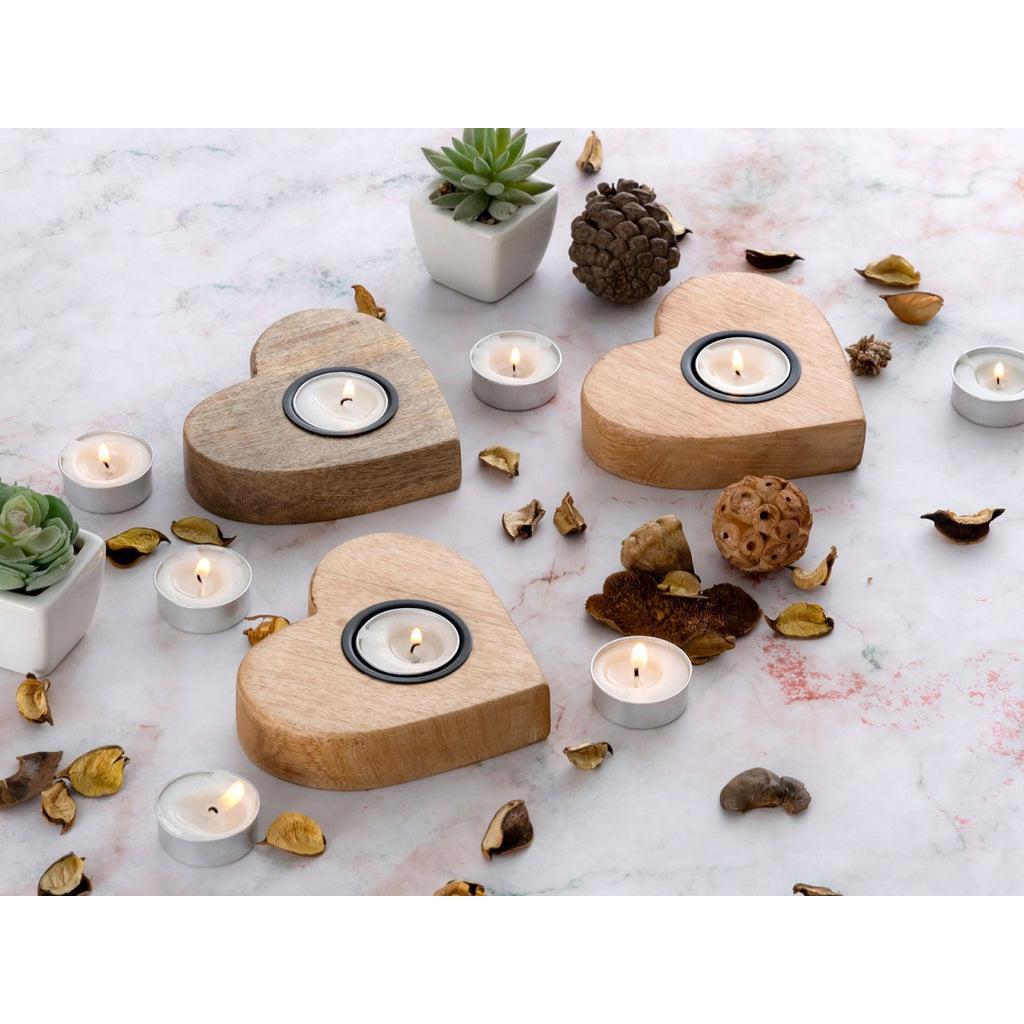 SVJ Windlicht - 11x12x3 cm - Hout - Naturel - Set van 3