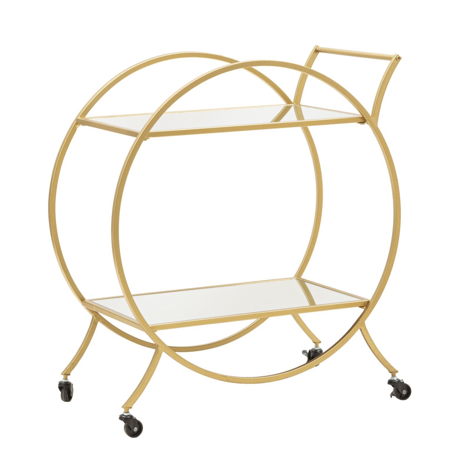 Mauro Ferretti Round Trolley met 2 planken spiegel in goud metaal
