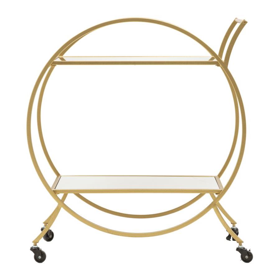 Mauro Ferretti Round Trolley met 2 planken spiegel in goud metaal