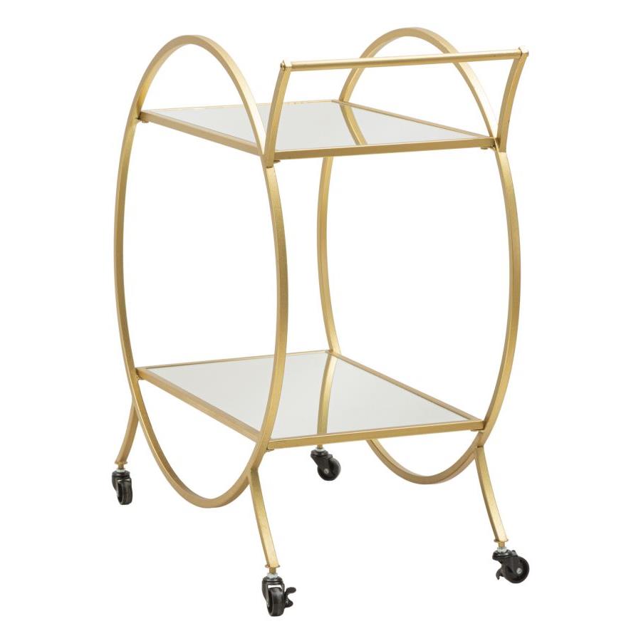 Mauro Ferretti Round Trolley met 2 planken spiegel in goud metaal