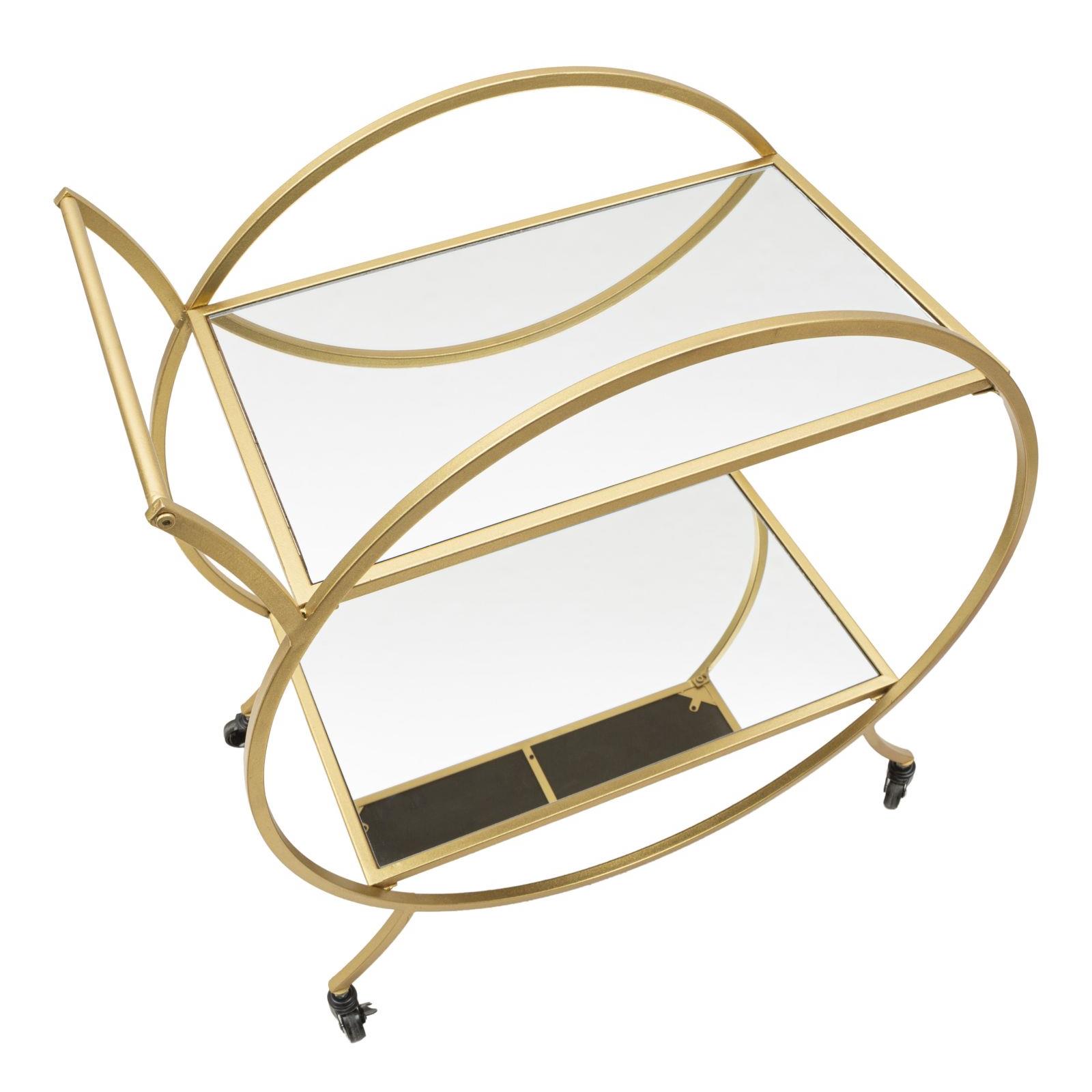 Mauro Ferretti Round Trolley met 2 planken spiegel in goud metaal