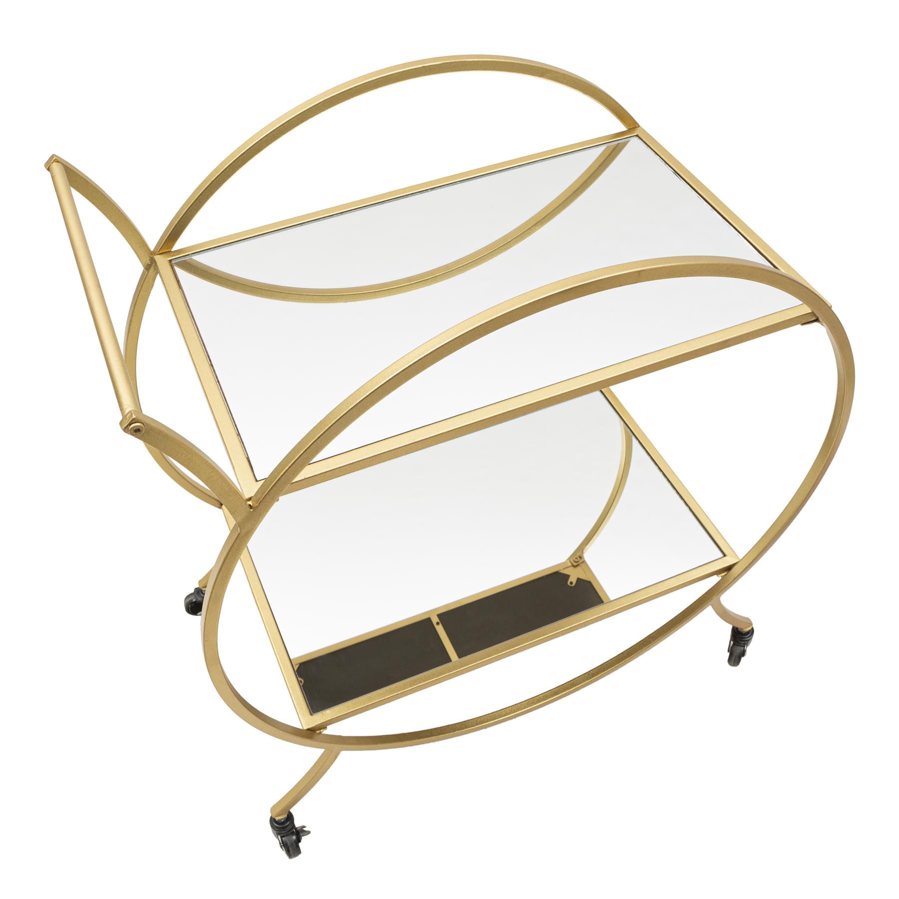 Mauro Ferretti Round Trolley met 2 planken spiegel in goud metaal