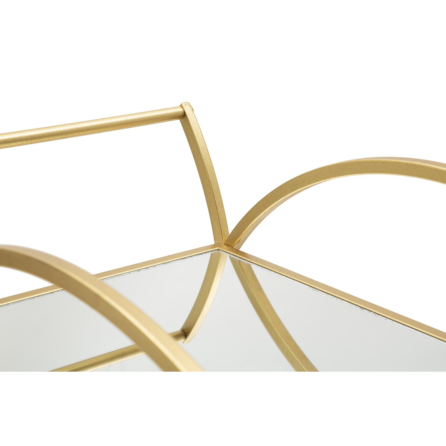 Mauro Ferretti Round Trolley met 2 planken spiegel in goud metaal