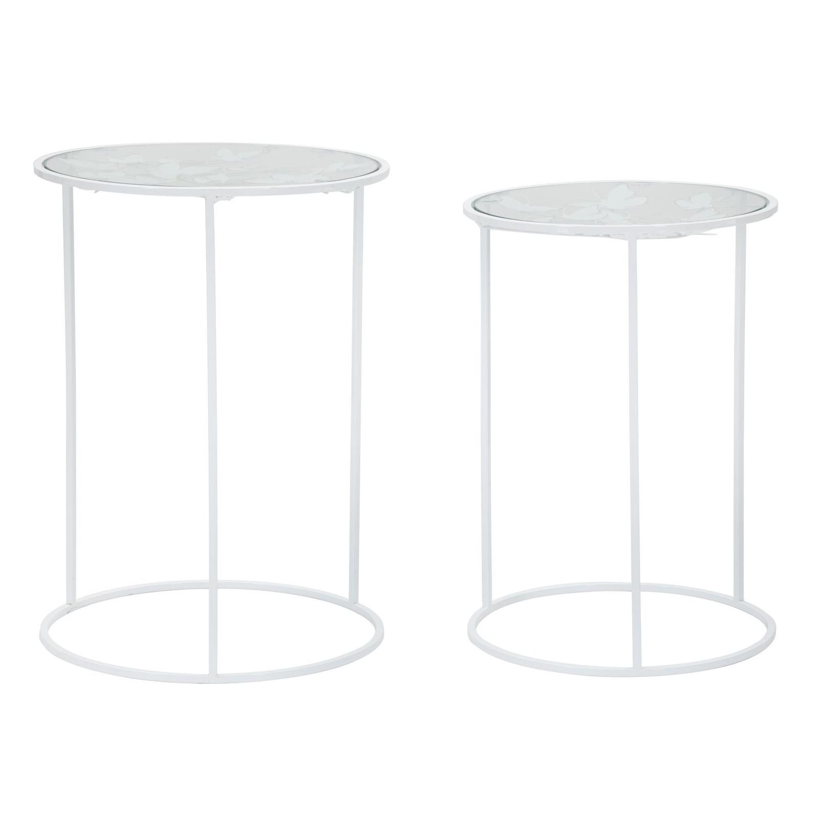 Mauro Ferretti Butterfly Set van 2 ronde tafels in wit metaal
