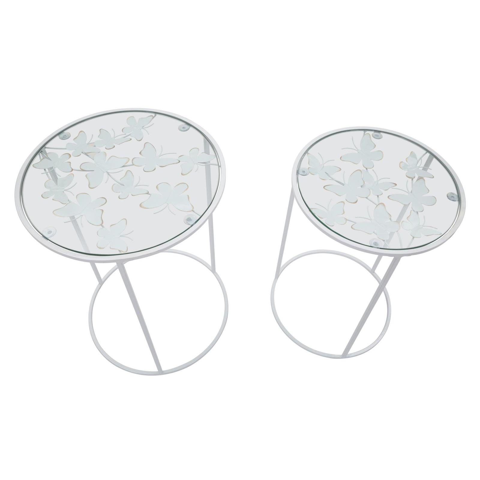Mauro Ferretti Butterfly Set van 2 ronde tafels in wit metaal