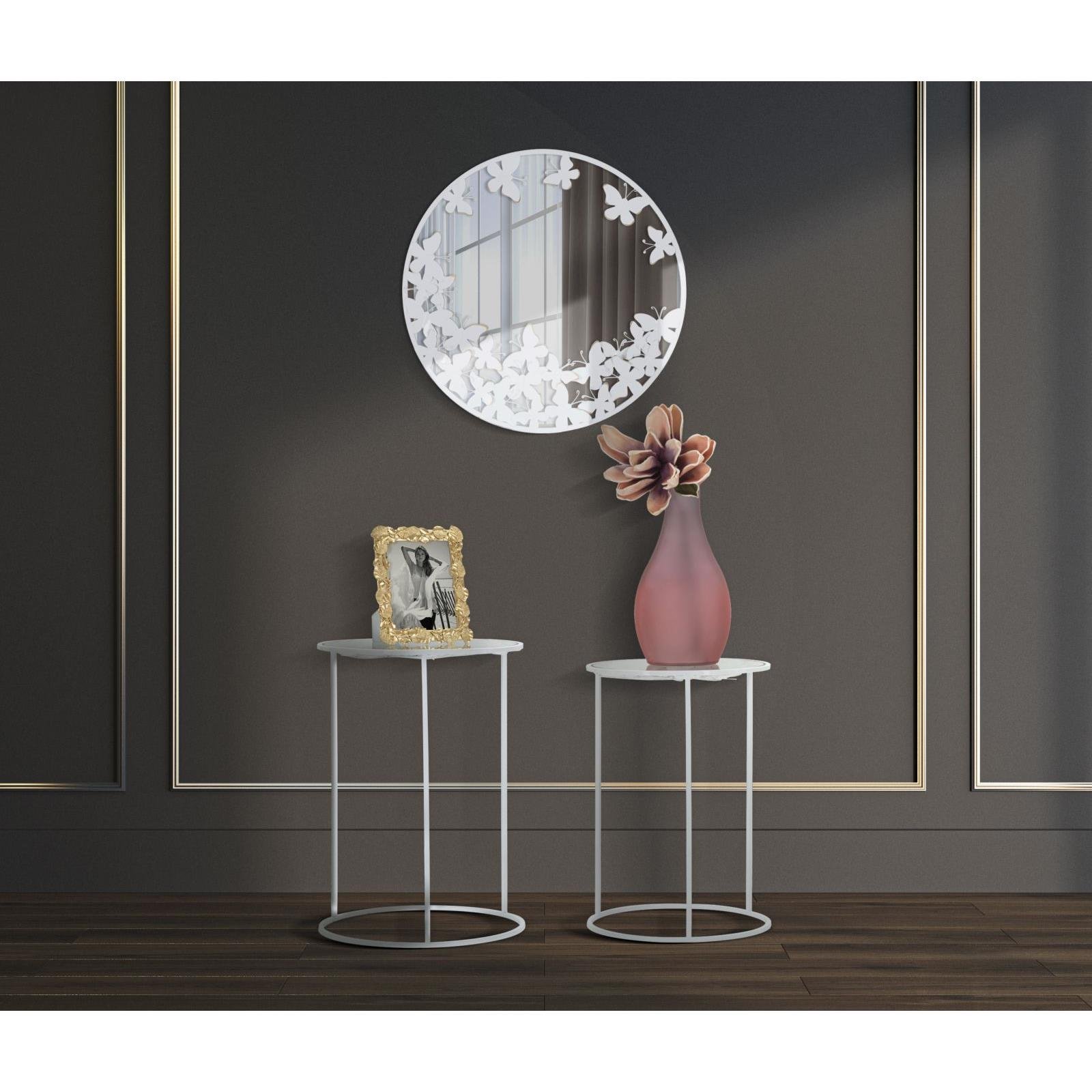 Mauro Ferretti Butterfly Set van 2 ronde tafels in wit metaal