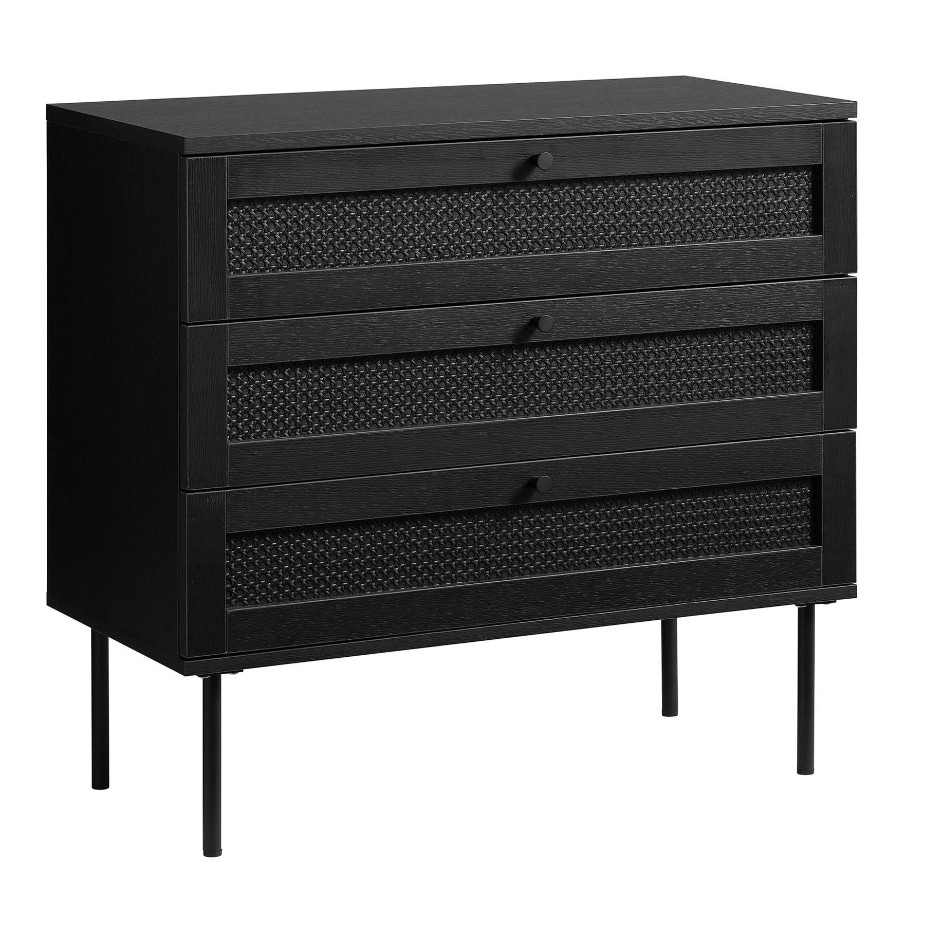 Rebellenclub Berley Dressoir met Lades - Zwart met Rattan